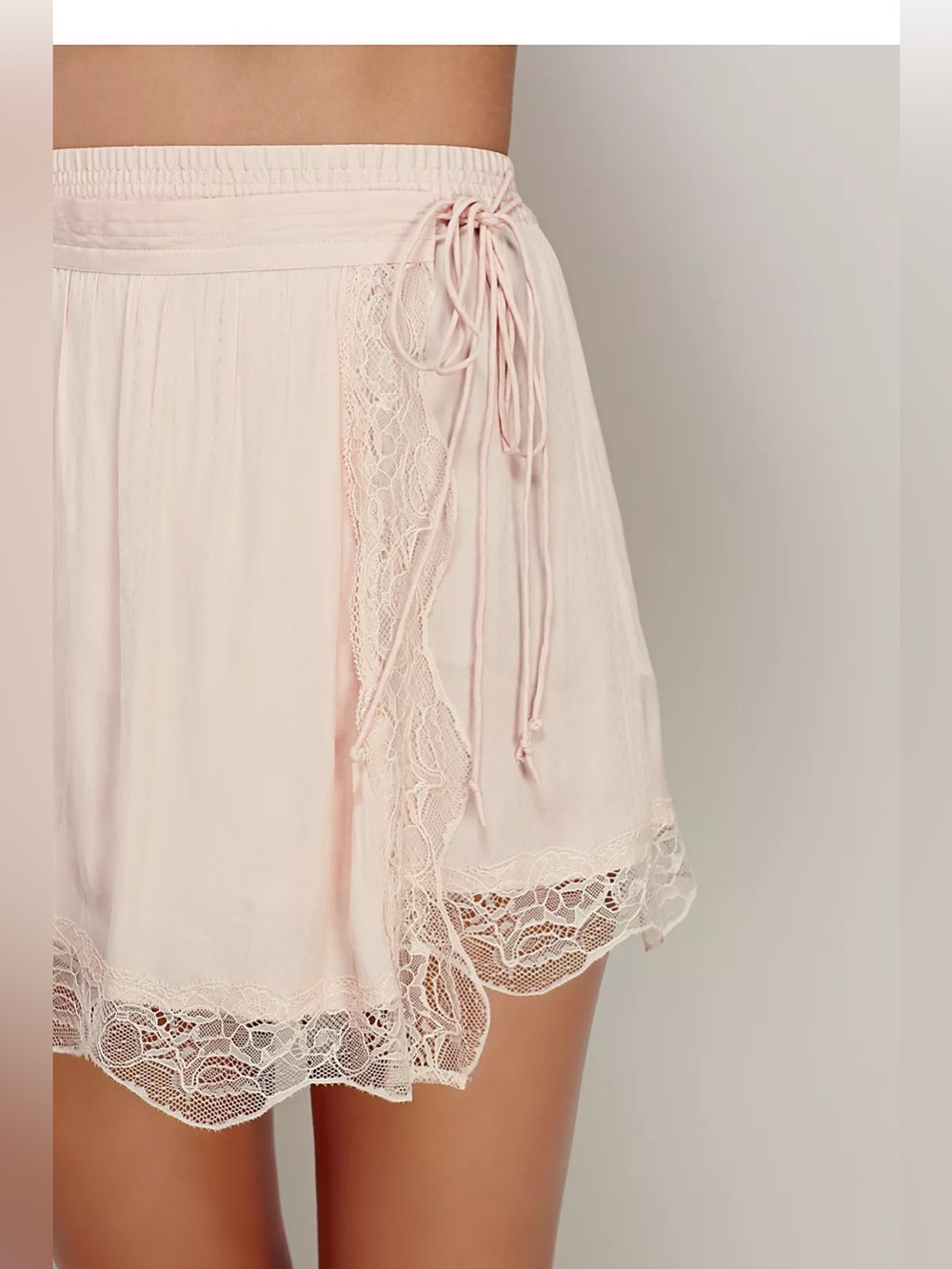 Free People Tied Half Slip Wrap Lace Mini Skirt Pink Polka Dot - Picture 5 of 11